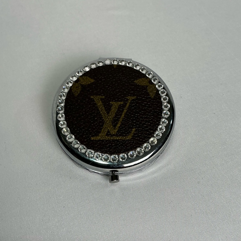 Louis Vuitton Brown Monogram Canvas gold Compact Mirror Swarovski crystals